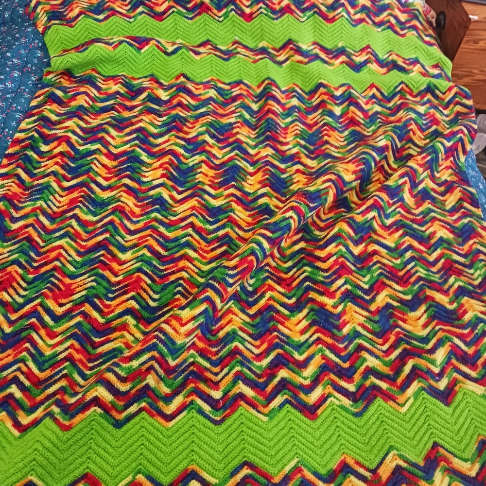 Multicolor Rainbow Knit Blanket Cover Rainbow Colorful Throw 53x72 Handmade